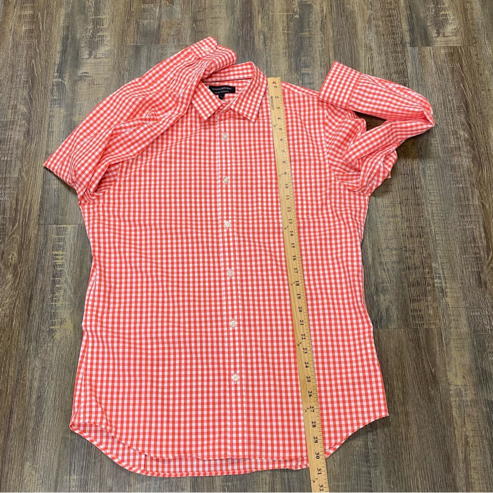Banana‎ Republic Men's Orange Checkered Non Iron Tailored Slim Shirt 16-16 1/2 - Picture 8 of 14